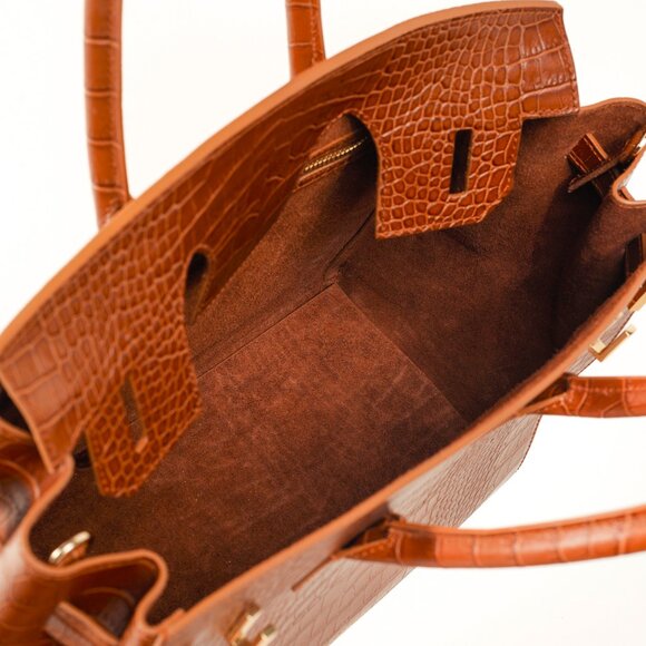 Teddy Blake Gigi Croco Camel Brown Top Handle Leather Handbag - Picture 11 of 12